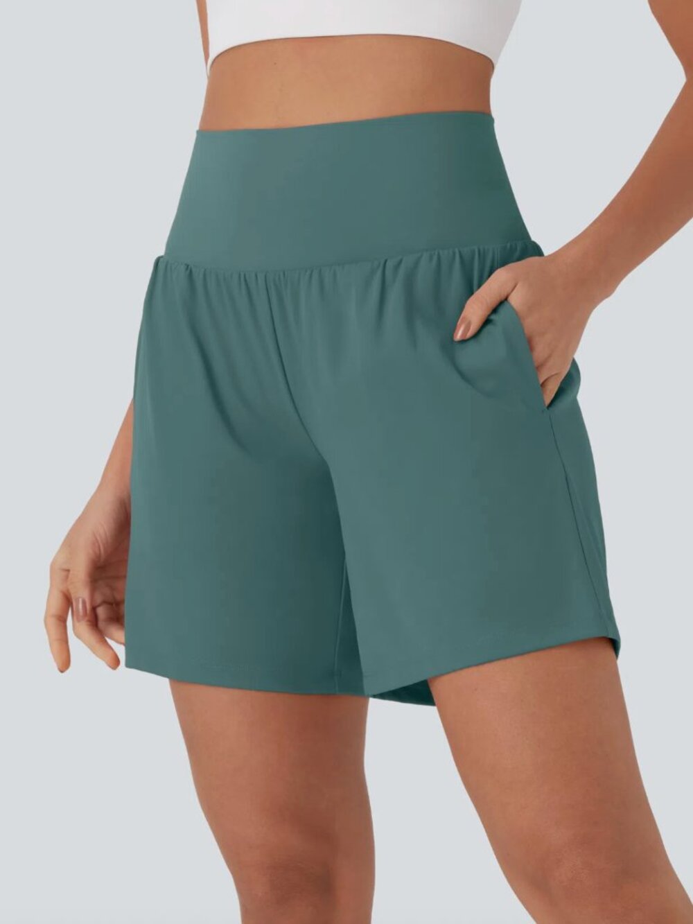 Halara SoftlyZero Airy Super High Waisted 2-in-1 InstantCool Yoga Shorts Pockets